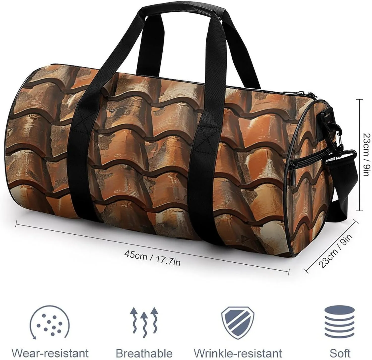 Brown Tile Roof Gym Bag Small Travel Duffle Bag with Compartment Carry On Weekender Bag for Women Men