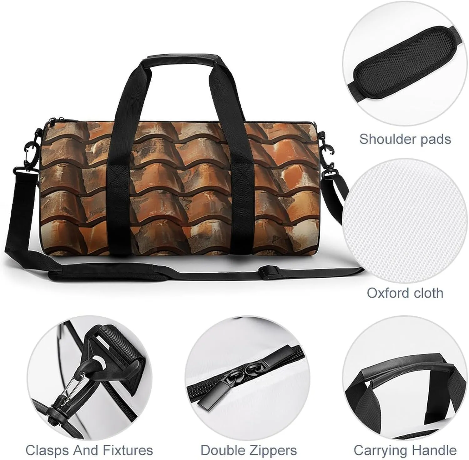 Brown Tile Roof Gym Bag Small Travel Duffle Bag with Compartment Carry On Weekender Bag for Women Men