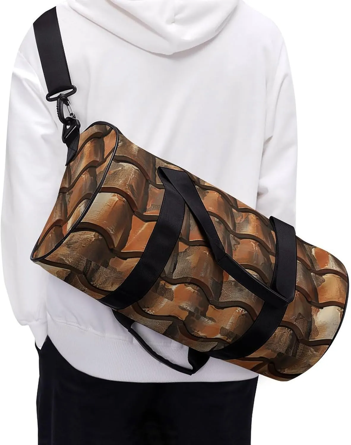 Brown Tile Roof Gym Bag Small Travel Duffle Bag with Compartment Carry On Weekender Bag for Women Men
