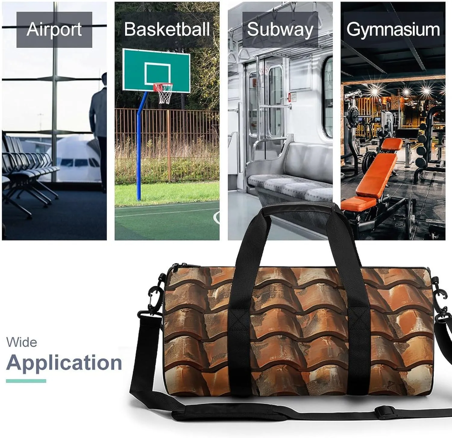 Brown Tile Roof Gym Bag Small Travel Duffle Bag with Compartment Carry On Weekender Bag for Women Men