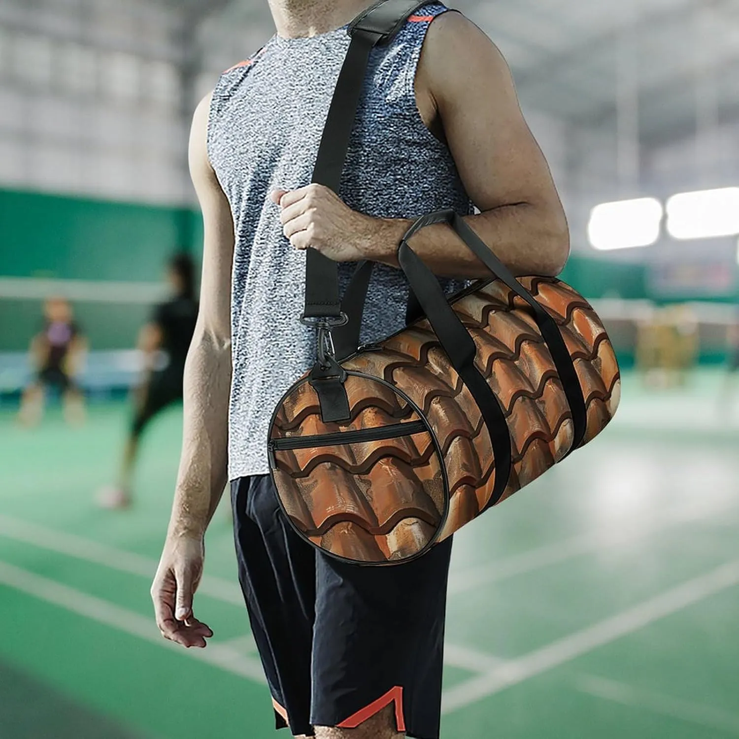 Brown Tile Roof Gym Bag Small Travel Duffle Bag with Compartment Carry On Weekender Bag for Women Men