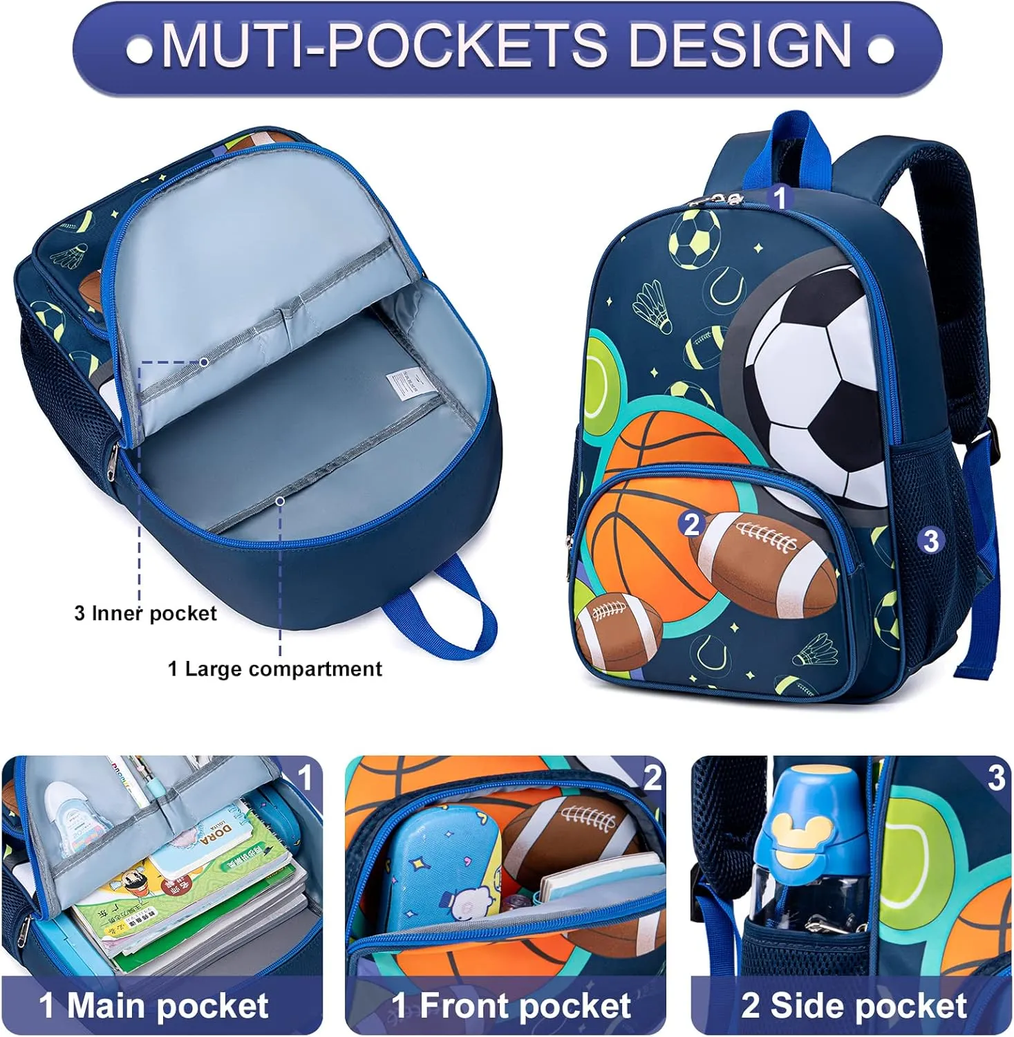 BTOOP Kids Backpack Boys Girls Soccer Toddler BookBag Preschool Kindergarten School Bag Nursery Small Daypack with Chest Strap