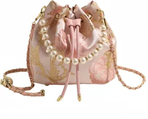 Bucket Bag for Women, Small Pearl Drawstring Handbags, Hobo Purse