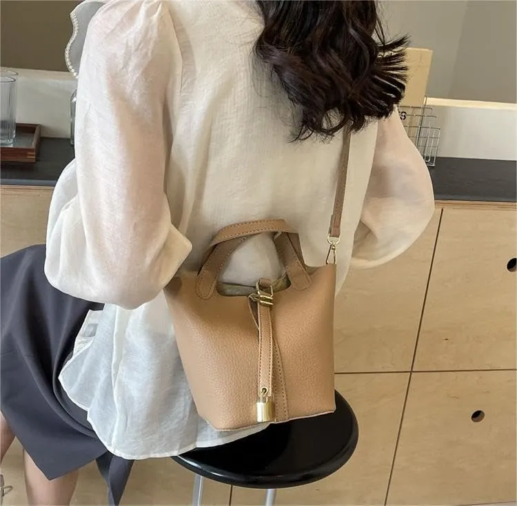 Bucket bag soft leather handbags versatile underarm Purses adjustable shoulder strap