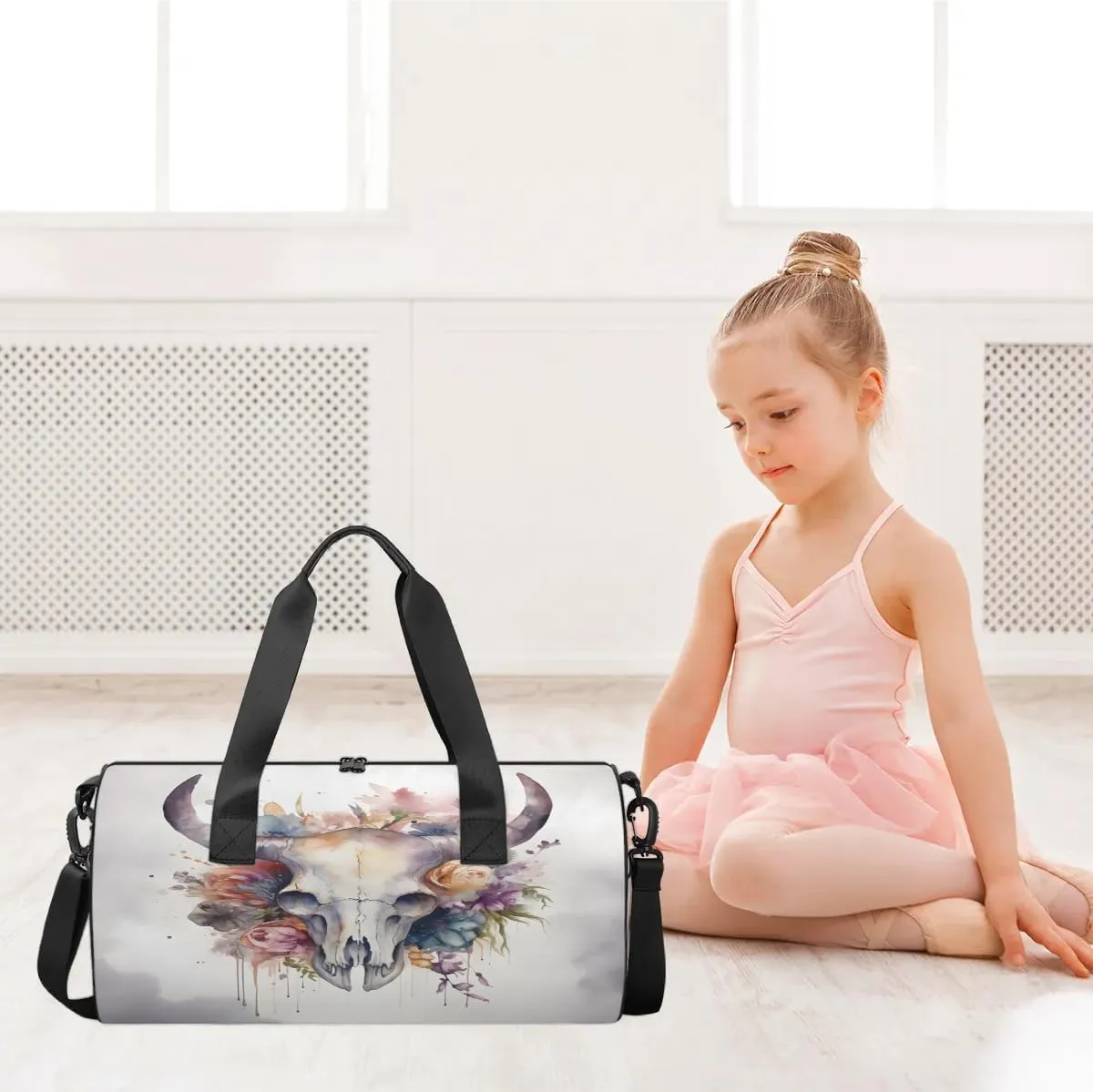 Bull Skull Flower Dance Bags Weekender Bags Sport Duffel Bag Carry on Overnight Bag for Men Women