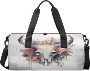 Bull Skull Flower Dance Bags Weekender Bags Sport Duffel Bag Carry on Overnight Bag for Men Women