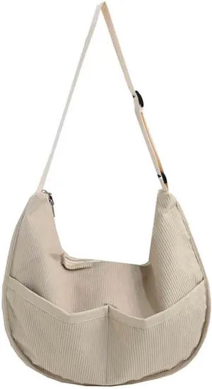 BXCNCKD Large capacity corduroy messenger bag Women's fashion solid color shoulder bag Women's retro messenger bag (white)