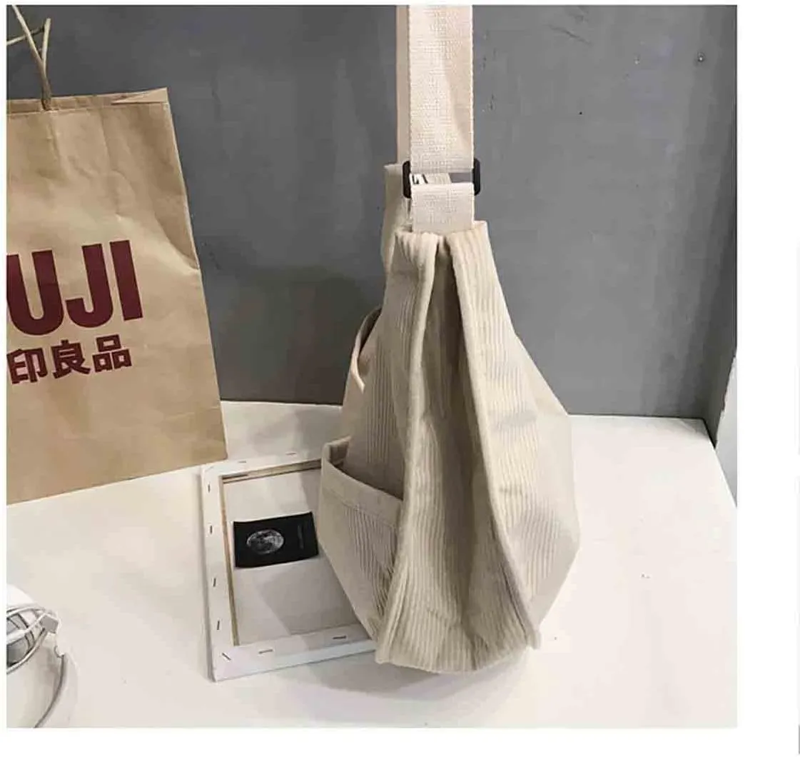 BXCNCKD Large capacity corduroy messenger bag Women's fashion solid color shoulder bag Women's retro messenger bag (white)