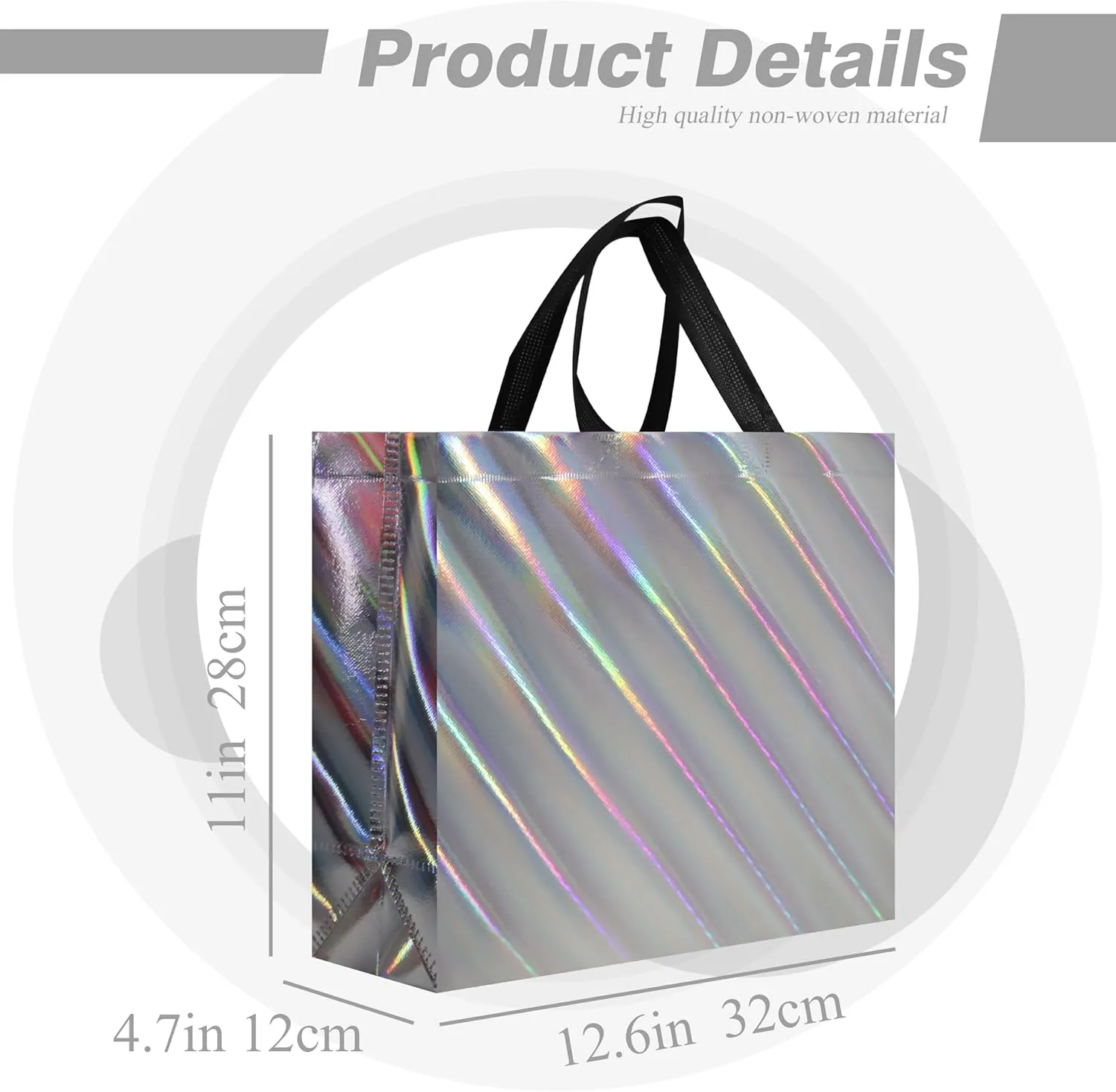 cabzymx 16 Pcs Unique Dazzling Silver Reusable Gift Bags with Handles & Bases, Shiny Non-woven Holiday Goodie Bags Bulk for Birthday, Wedding, Party- 12.6x4.7x11 In