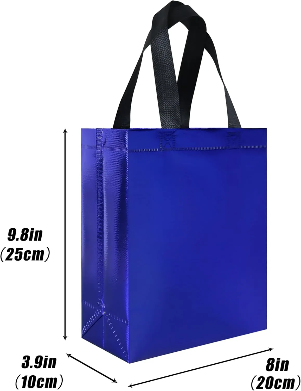 cabzymx 18 pcs Glossy Blue Small Gift Bags, 8 x 3.9 x 9.8 In Reusable Goodie Bag Bulk with Sturdy Base, Non-woven Holiday Gift Bags for Birthday, Wedding, Party, Easter