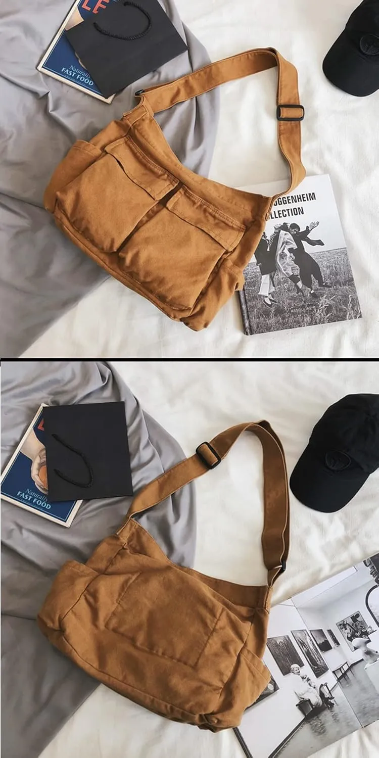 Canvas Crossbody Bag for Women Large Messenger Bags Travel Shoulder Bag Multi-pocket