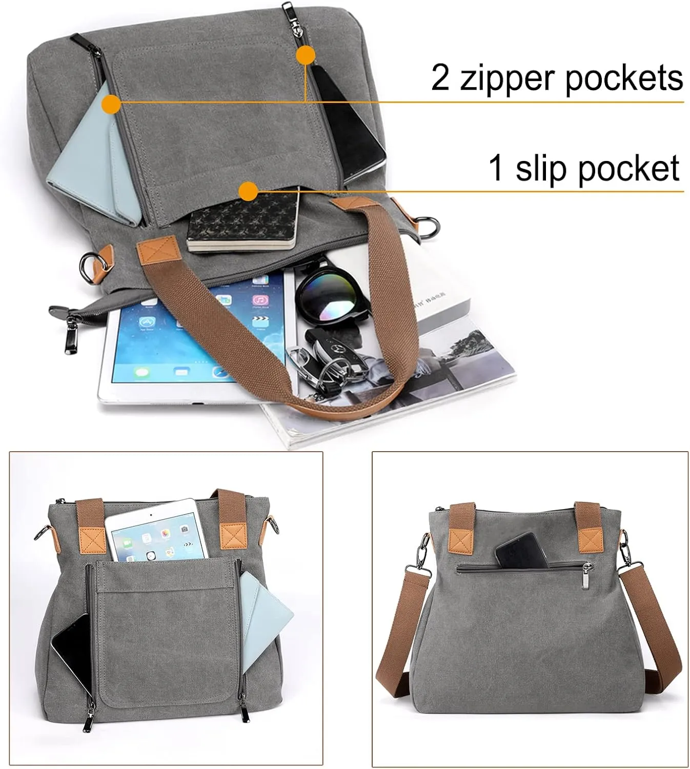 Canvas Crossbody Bags for Women Trendy Tote Purses Work Shoulder Multi-pocket Handbags