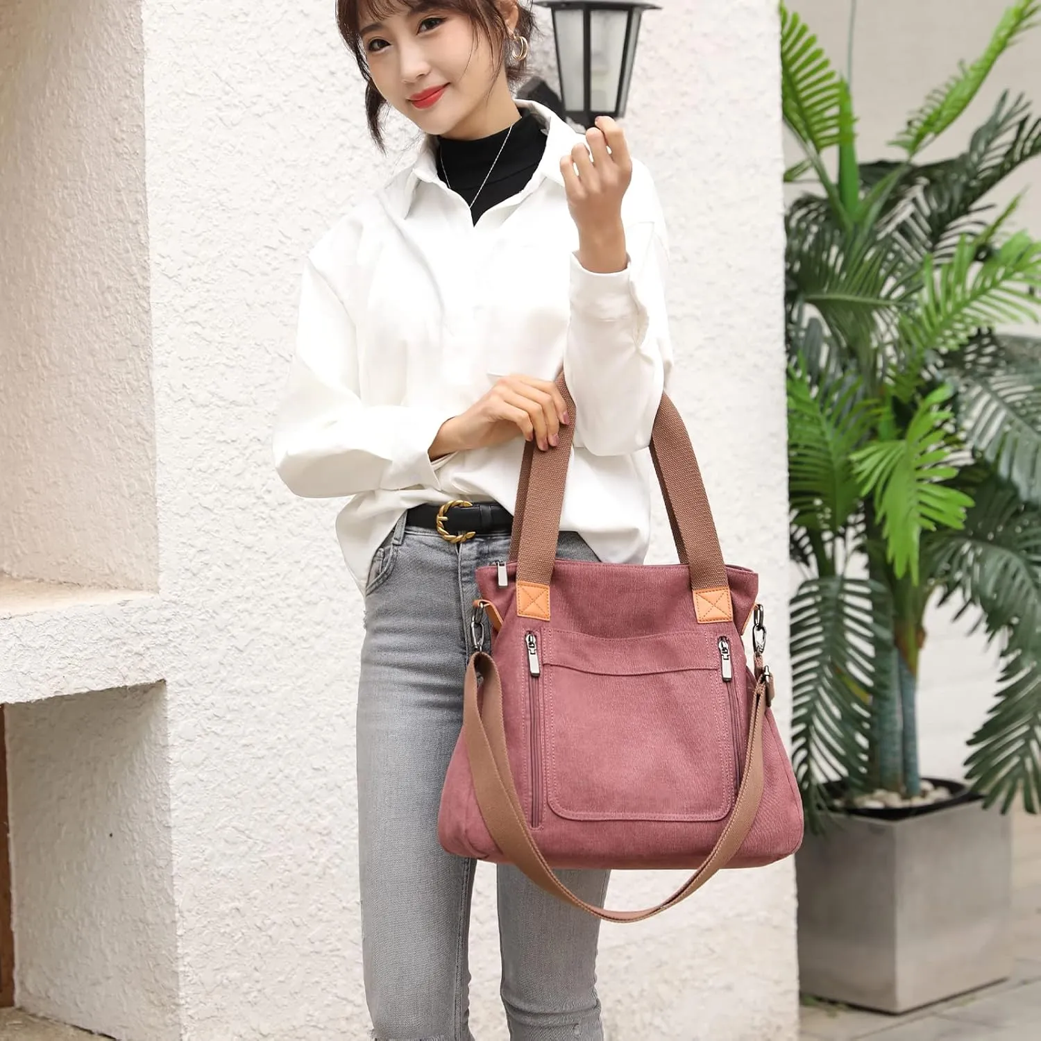 Canvas Crossbody Bags for Women Trendy Tote Purses Work Shoulder Multi-pocket Handbags