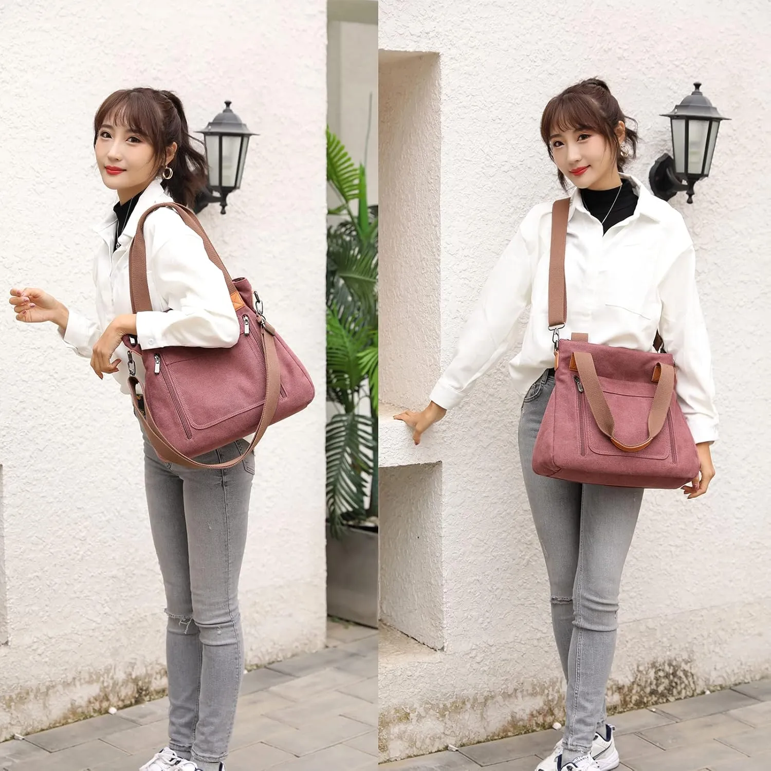 Canvas Crossbody Bags for Women Trendy Tote Purses Work Shoulder Multi-pocket Handbags