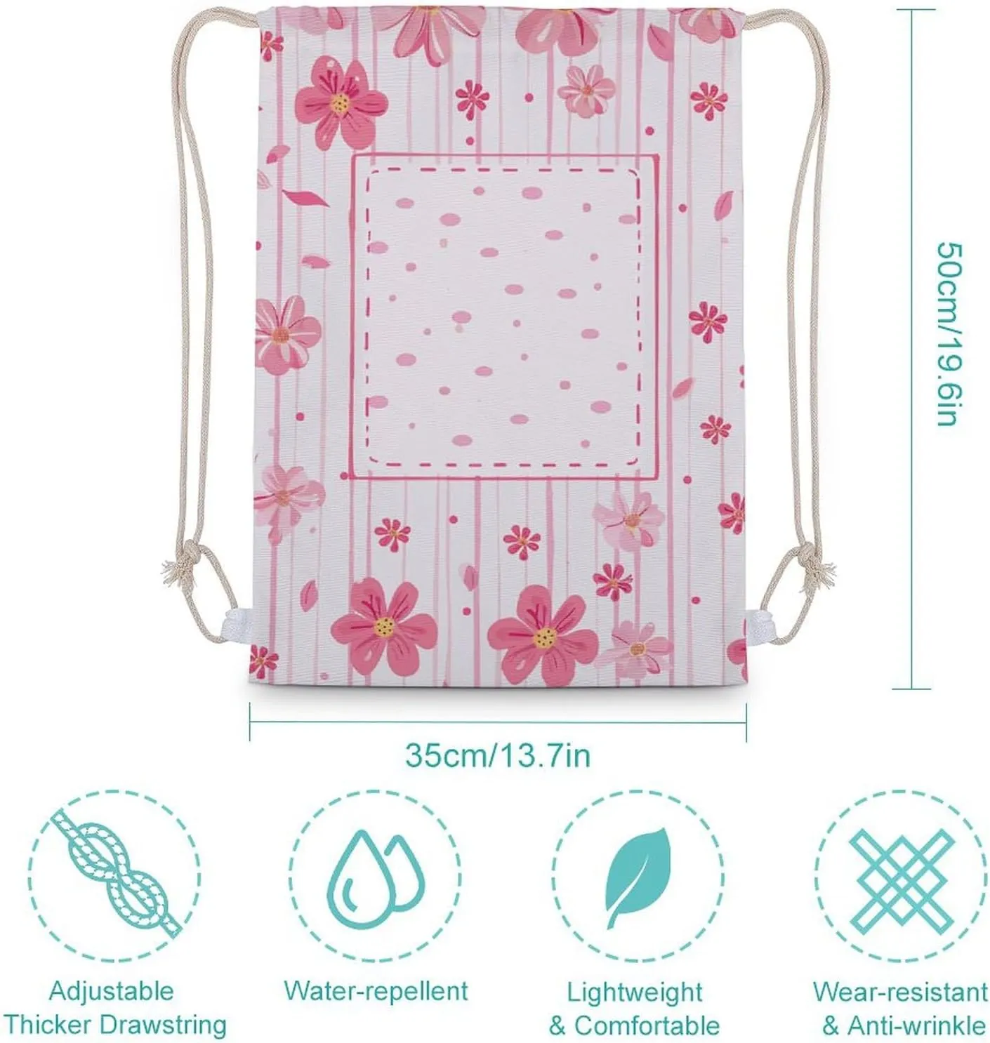 Canvas Drawstring Backpack, Peach Striped Pattern Drawstring Sport Gym Bags for Travel, Work, Yoga & Daily Use