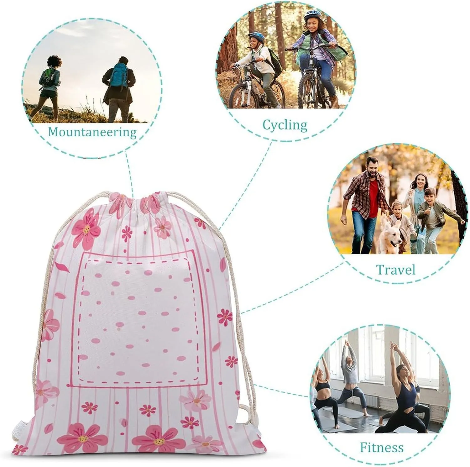 Canvas Drawstring Backpack, Peach Striped Pattern Drawstring Sport Gym Bags for Travel, Work, Yoga & Daily Use