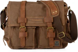 Canvas Messenger Bag, Genuine Leather Large Shoulder Bags, Vintage Crossbody Satchel Purse