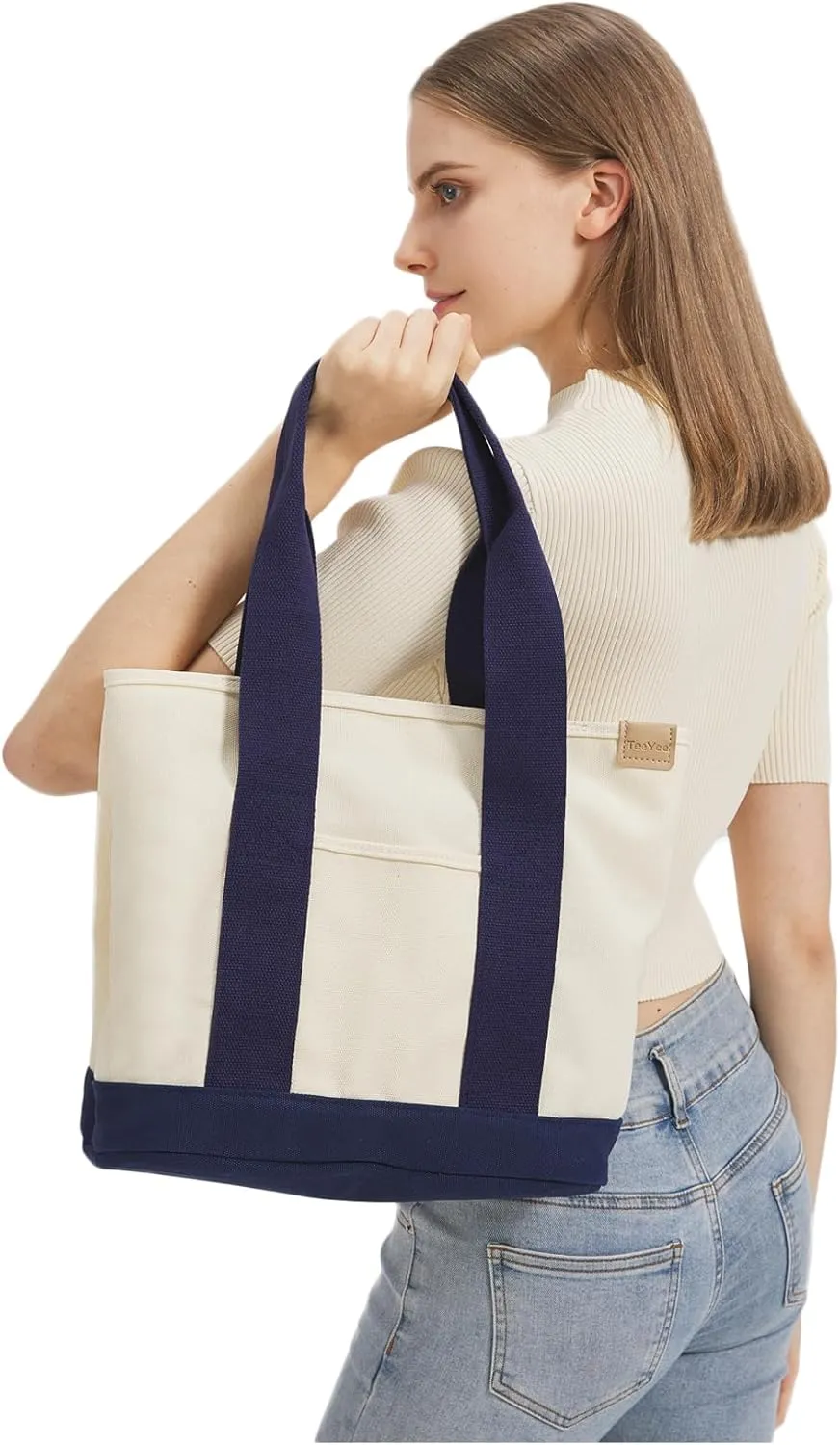Canvas Tote Bag Casual Multi pockets Handbags Large Capacity Shopping Shoulder Bag with Pocket Bags Work Purses