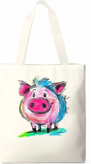 Canvas Tote Bag, Colored Pink Pig Aesthetic Canvas Tote Handbags for Women Shoulder Bag