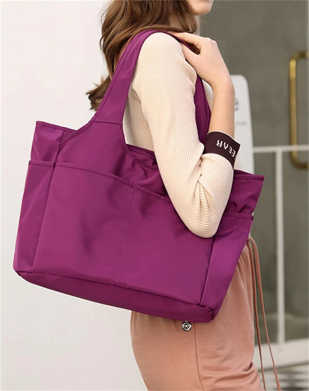 Canvas Tote Bag for Women Waterproof Nylon Multi Pocket Shoulder Bags Laptop Work Bag Hobo Purse Handbag