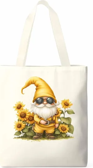 Canvas Tote Bag, Gnomes Sunflower Retro patterned Canvas Tote Handbags for Women Shoulder Bag,