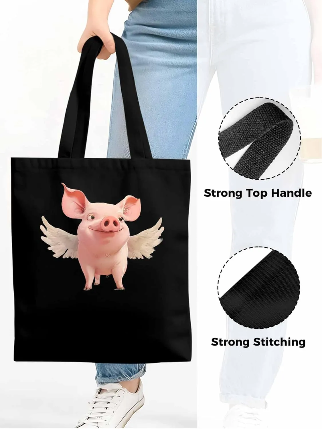 Canvas Tote Bag, Pig Aesthetic Canvas Tote Handbags for Women Shoulder Bag Watercolor Animals