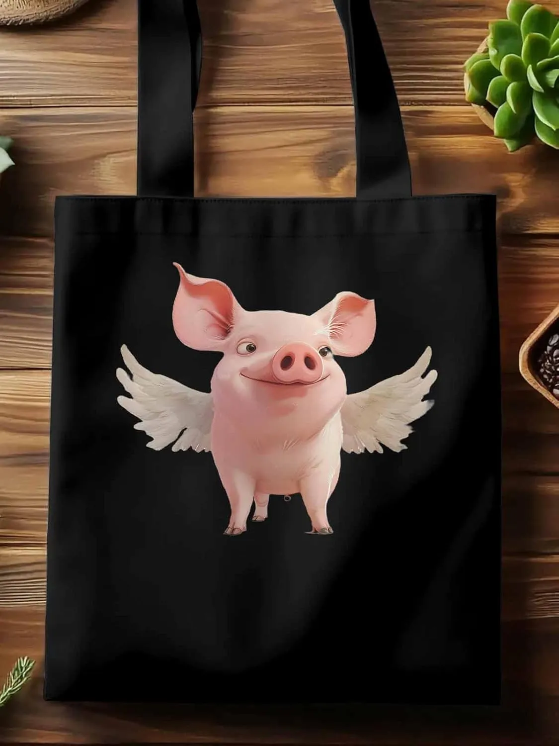 Canvas Tote Bag, Pig Aesthetic Canvas Tote Handbags for Women Shoulder Bag Watercolor Animals