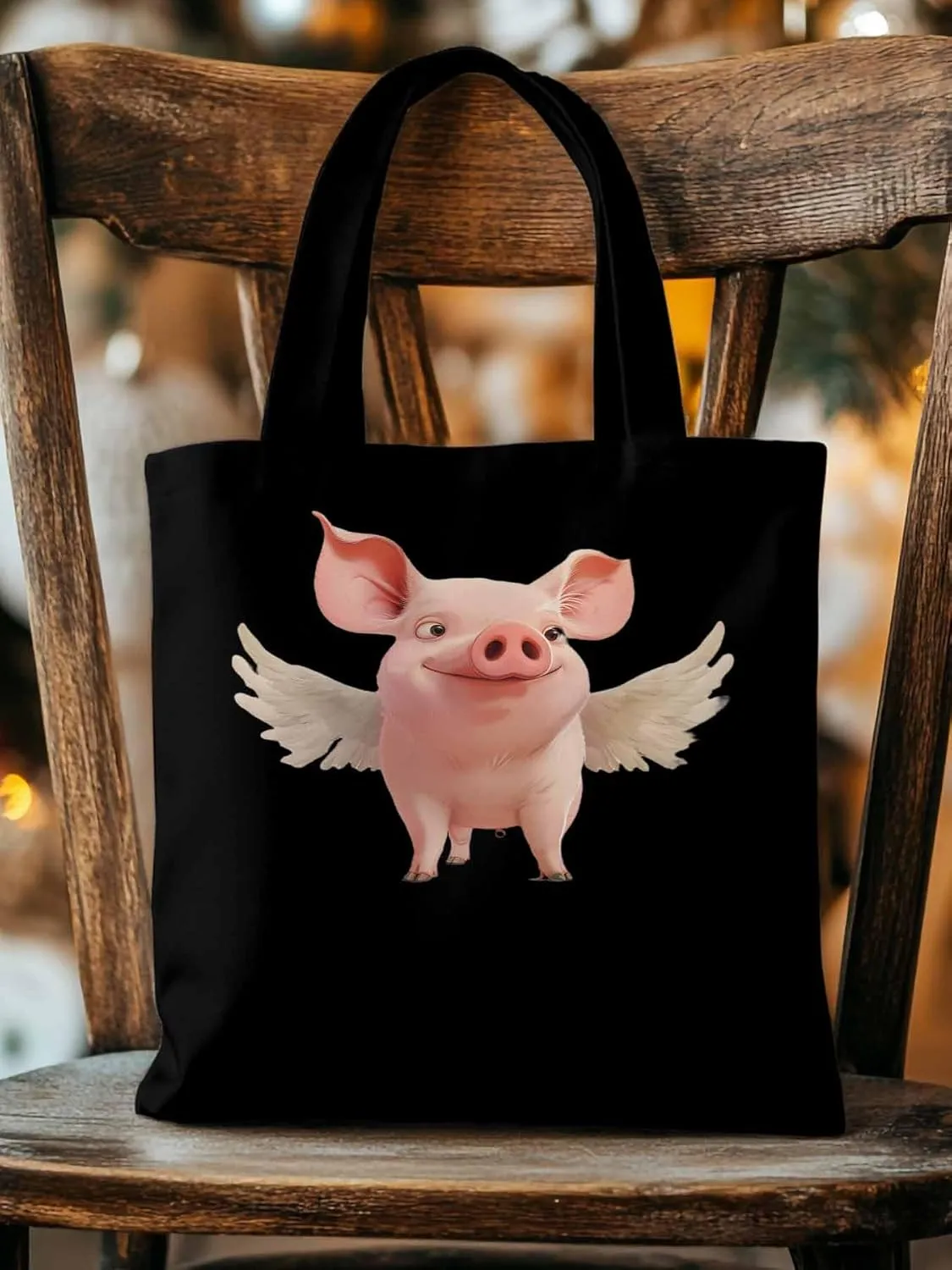 Canvas Tote Bag, Pig Aesthetic Canvas Tote Handbags for Women Shoulder Bag Watercolor Animals