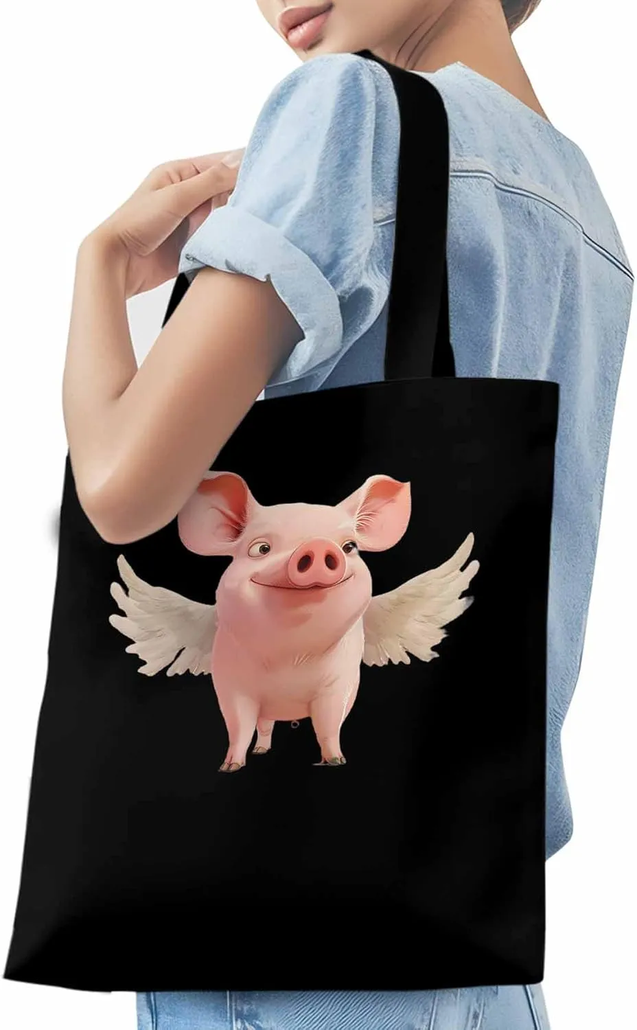 Canvas Tote Bag, Pig Aesthetic Canvas Tote Handbags for Women Shoulder Bag Watercolor Animals