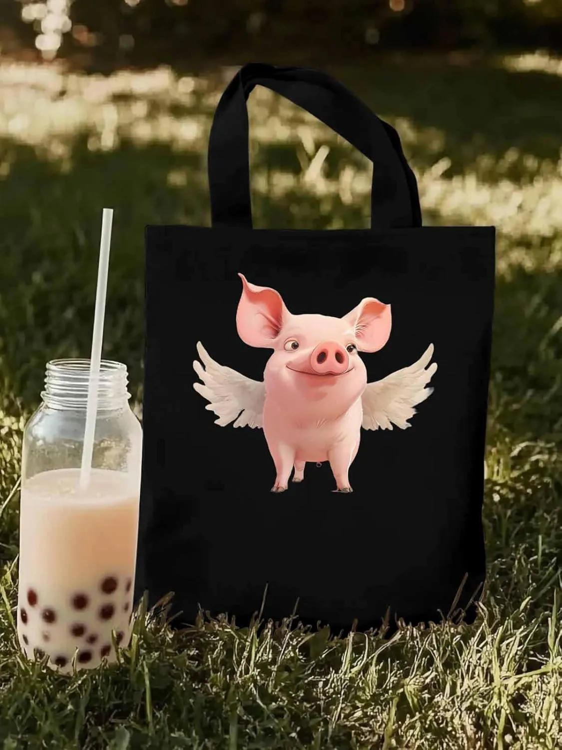 Canvas Tote Bag, Pig Aesthetic Canvas Tote Handbags for Women Shoulder Bag Watercolor Animals
