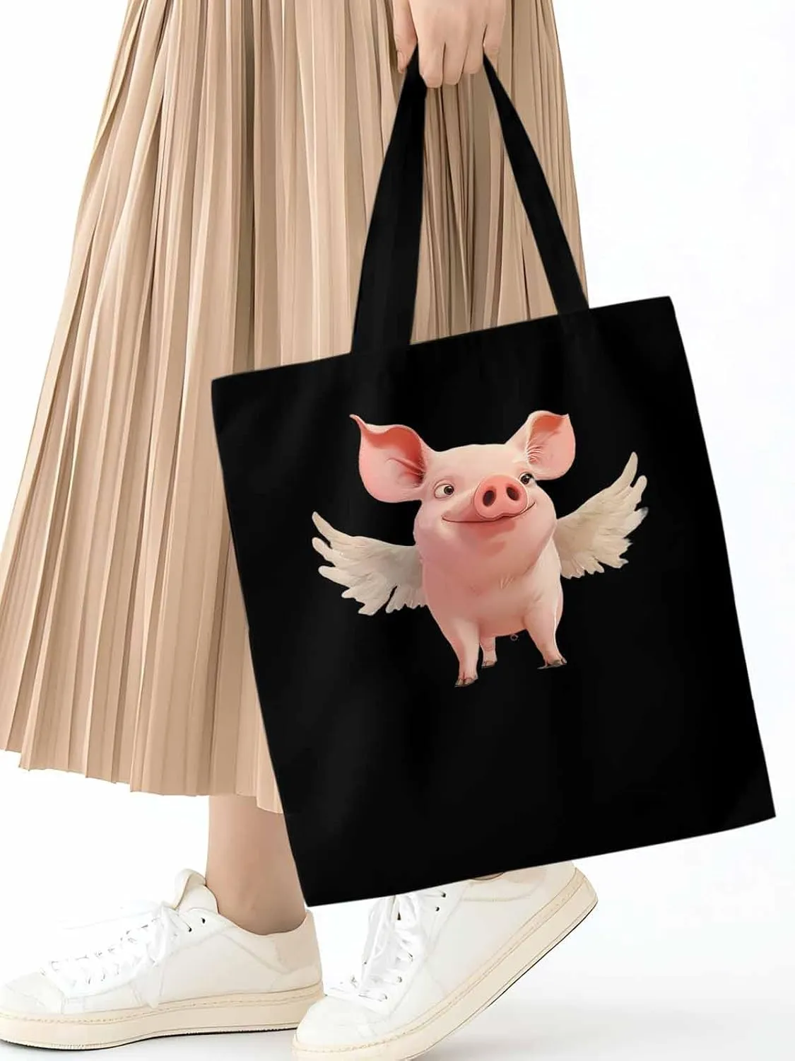Canvas Tote Bag, Pig Aesthetic Canvas Tote Handbags for Women Shoulder Bag Watercolor Animals