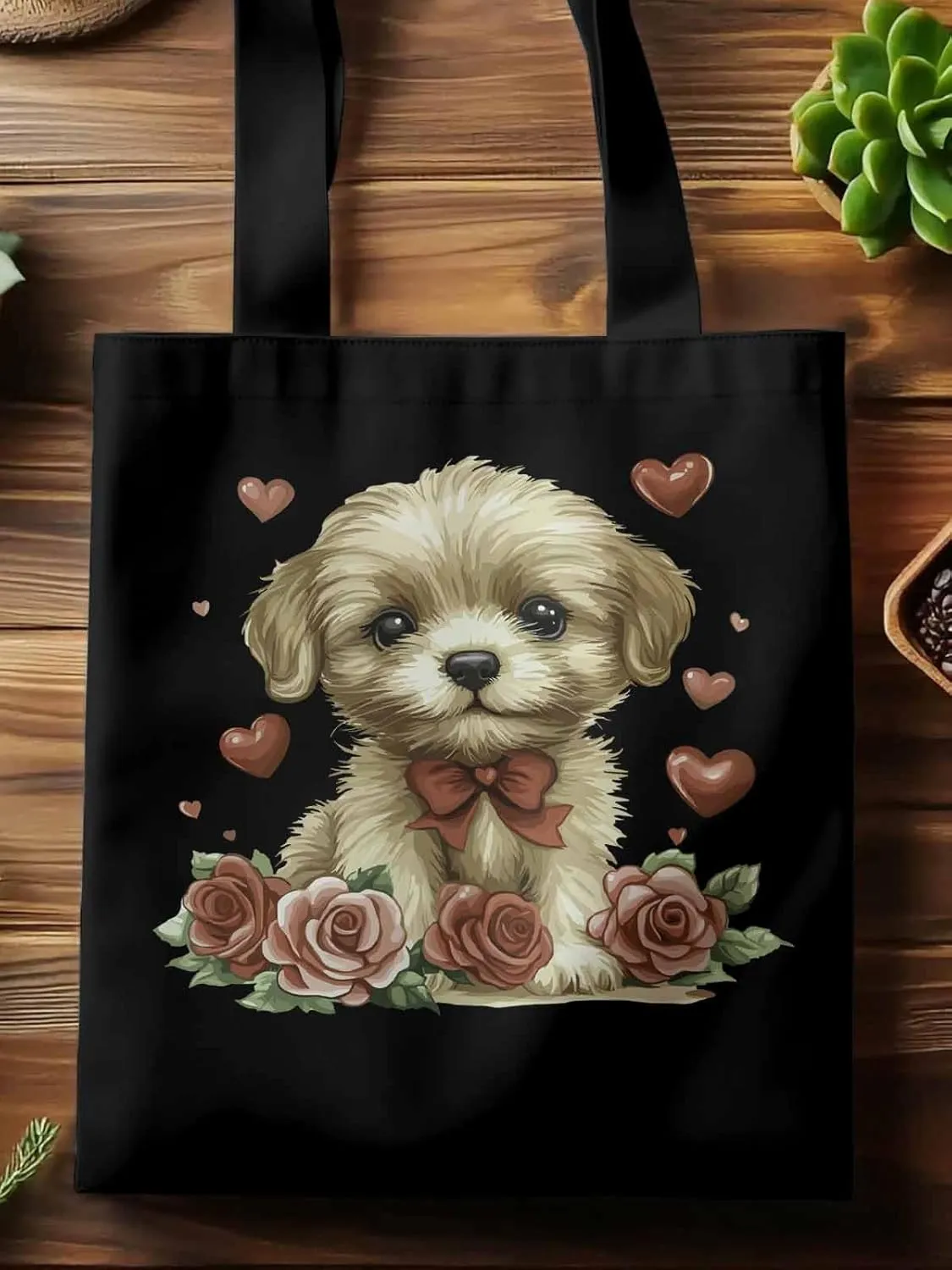 Canvas Tote Bag, Valentine's Day Aesthetic Canvas Tote Handbags for Women Shoulder Bag Roses Love Hearts