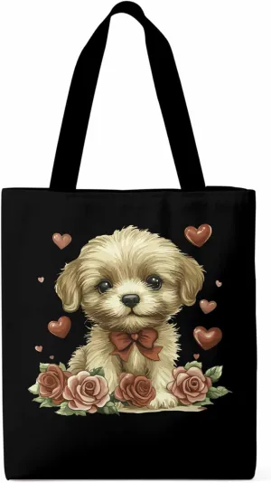 Canvas Tote Bag, Valentine's Day Aesthetic Canvas Tote Handbags for Women Shoulder Bag Roses Love Hearts