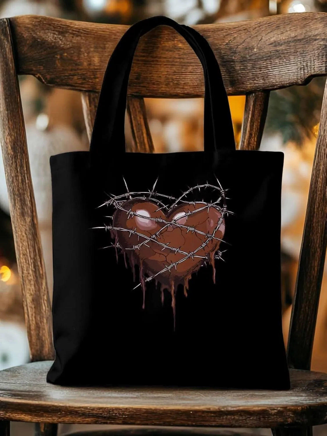 Canvas Tote Bag, Valentine's Day Aesthetic Canvas Tote Handbags for Women Shoulder Bag Thorns Love Heart
