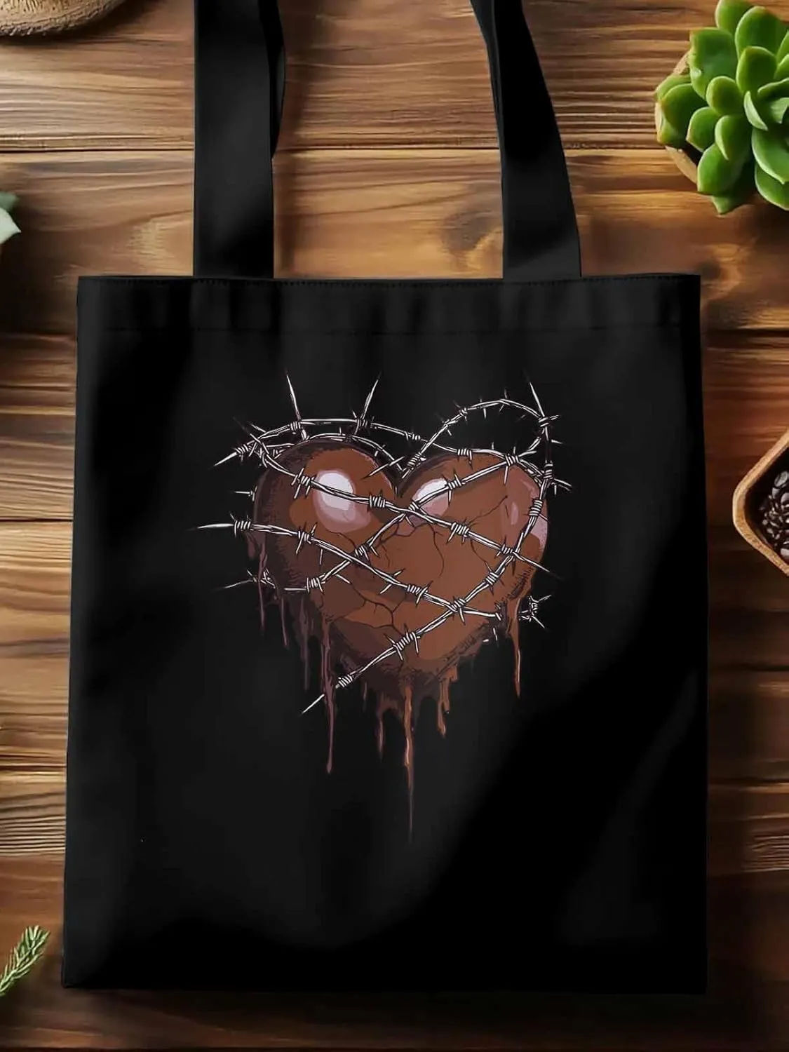 Canvas Tote Bag, Valentine's Day Aesthetic Canvas Tote Handbags for Women Shoulder Bag Thorns Love Heart