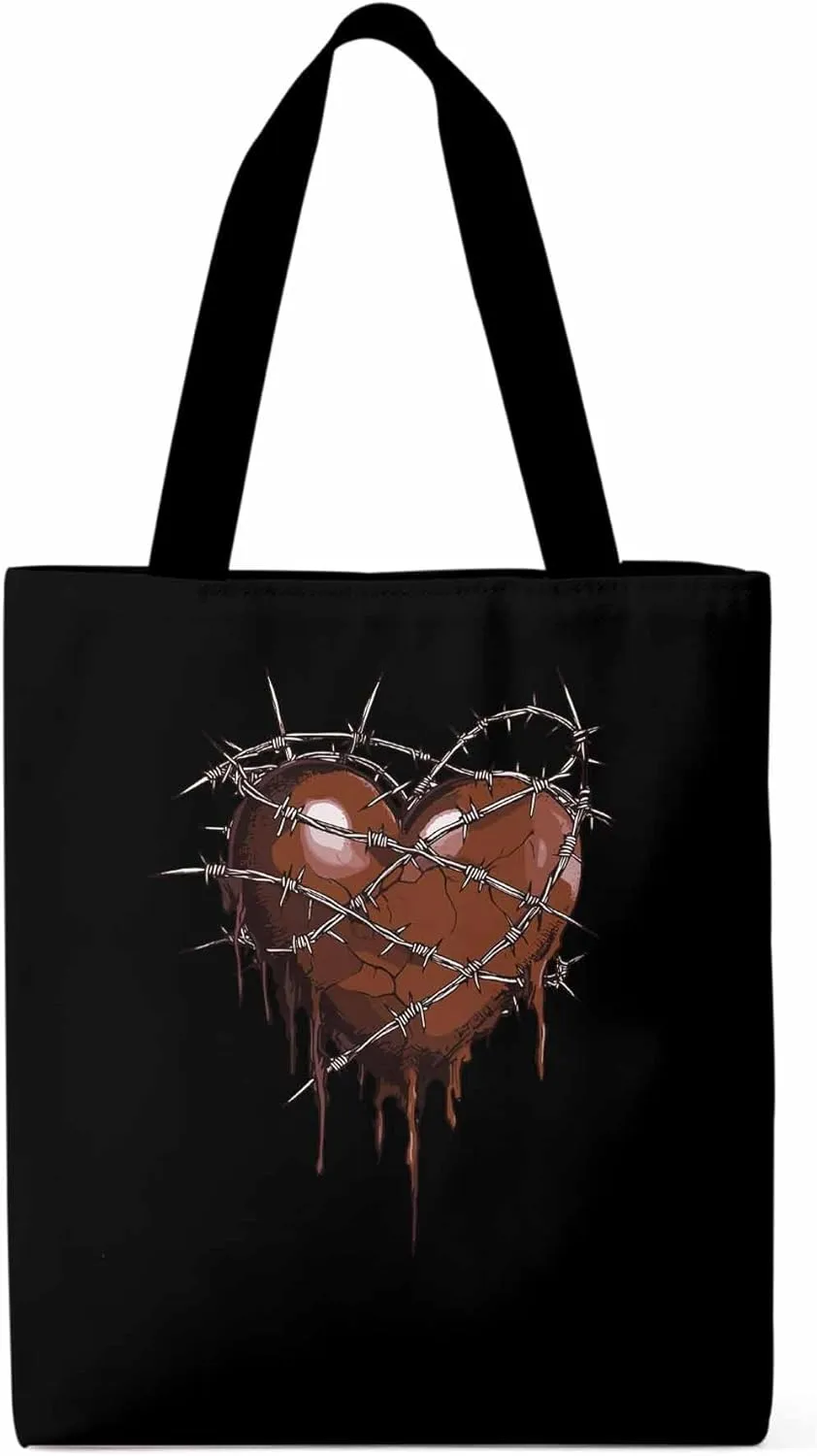Canvas Tote Bag, Valentine's Day Aesthetic Canvas Tote Handbags for Women Shoulder Bag Thorns Love Heart