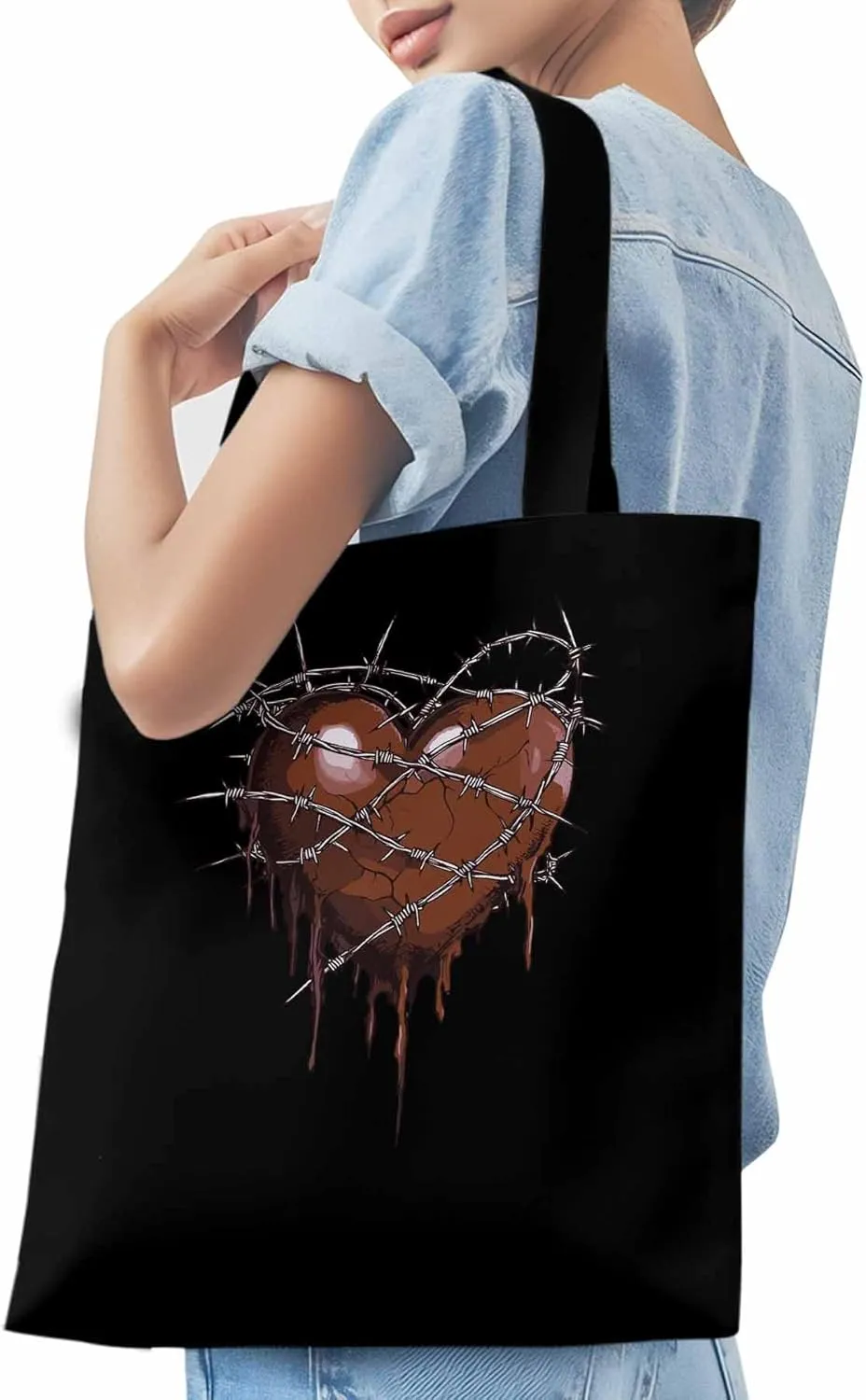 Canvas Tote Bag, Valentine's Day Aesthetic Canvas Tote Handbags for Women Shoulder Bag Thorns Love Heart