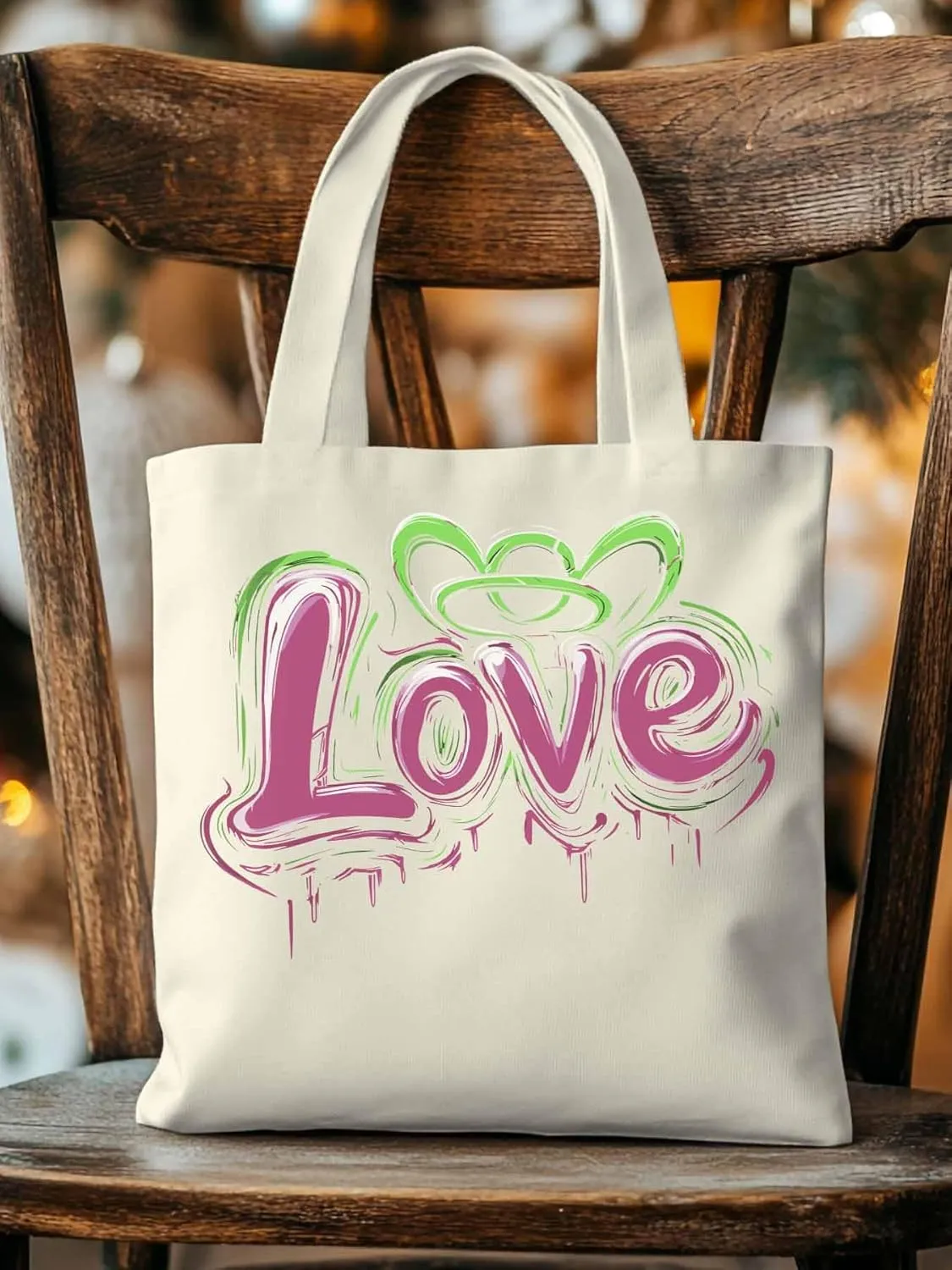 Canvas Tote Bag, Valentine's Day Love Graffiti Aesthetic Canvas Tote Handbags for Women Shoulder Bag