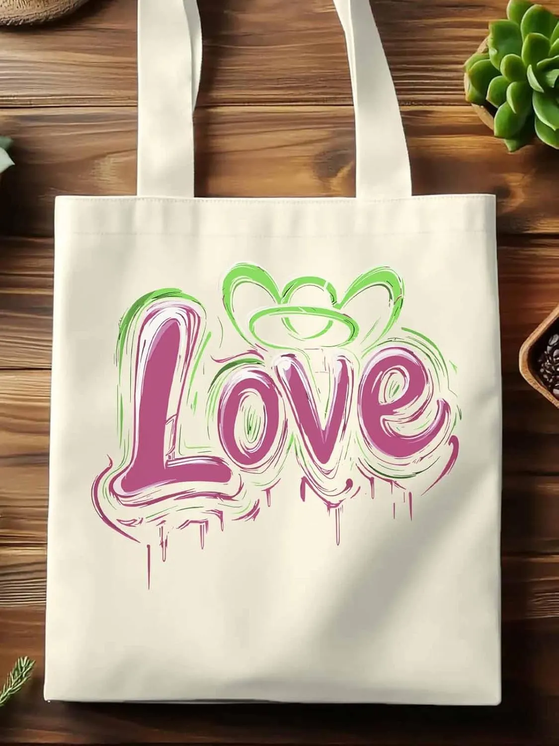 Canvas Tote Bag, Valentine's Day Love Graffiti Aesthetic Canvas Tote Handbags for Women Shoulder Bag