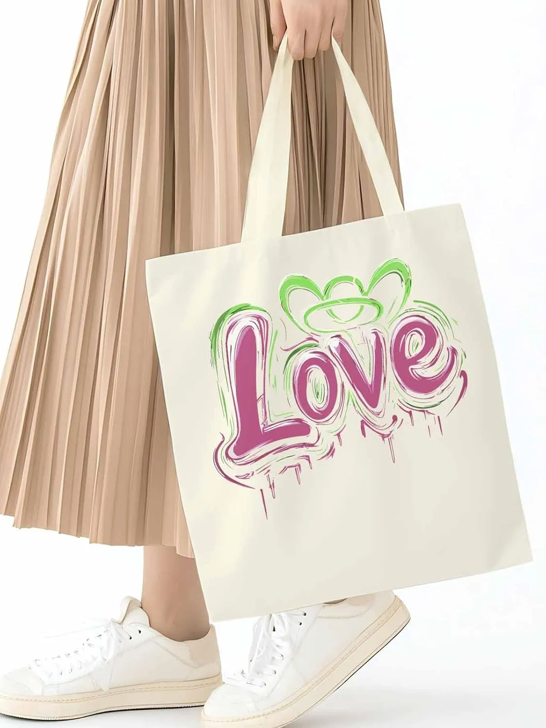 Canvas Tote Bag, Valentine's Day Love Graffiti Aesthetic Canvas Tote Handbags for Women Shoulder Bag
