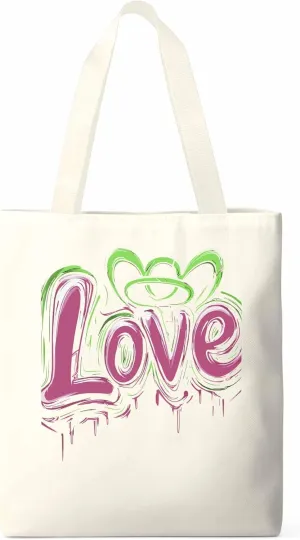 Canvas Tote Bag, Valentine's Day Love Graffiti Aesthetic Canvas Tote Handbags for Women Shoulder Bag