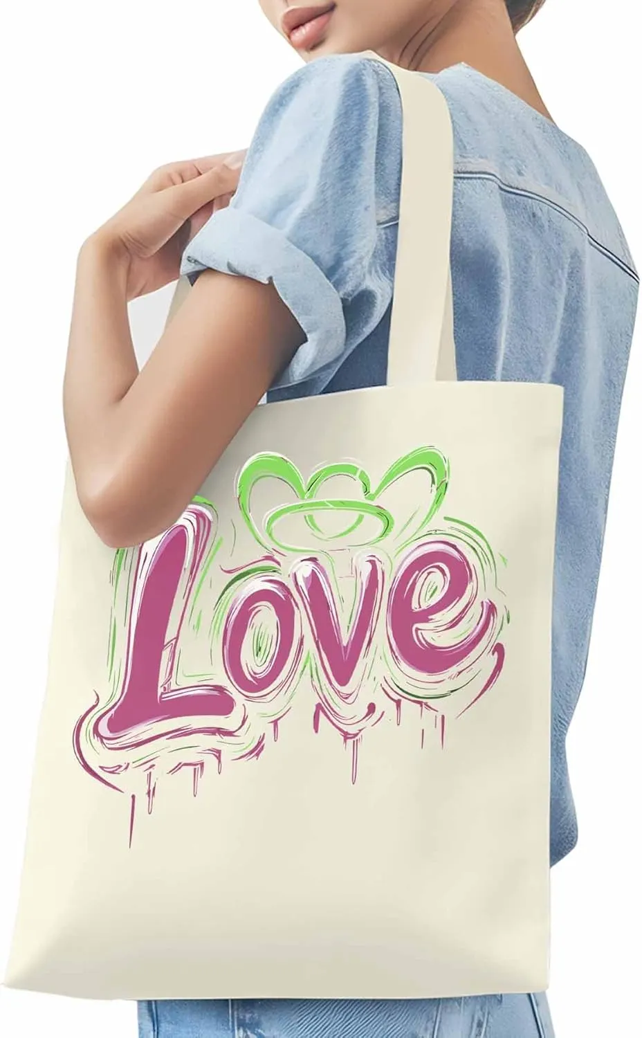 Canvas Tote Bag, Valentine's Day Love Graffiti Aesthetic Canvas Tote Handbags for Women Shoulder Bag