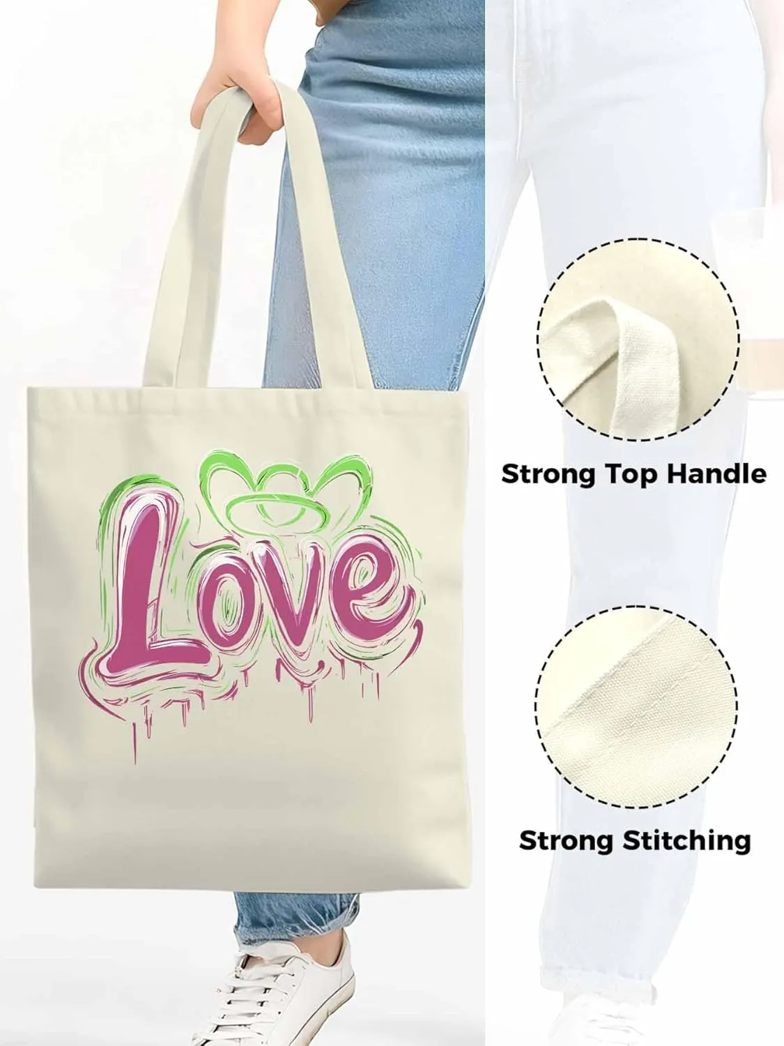 Canvas Tote Bag, Valentine's Day Love Graffiti Aesthetic Canvas Tote Handbags for Women Shoulder Bag