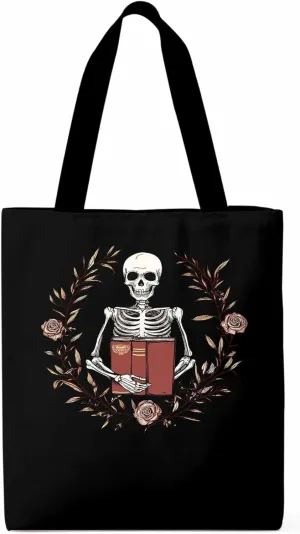 Canvas Tote Bag, Valentine's Day Skull Rose Floral Plant patterned Canvas Tote Handbags for Women Shoulder Bag,