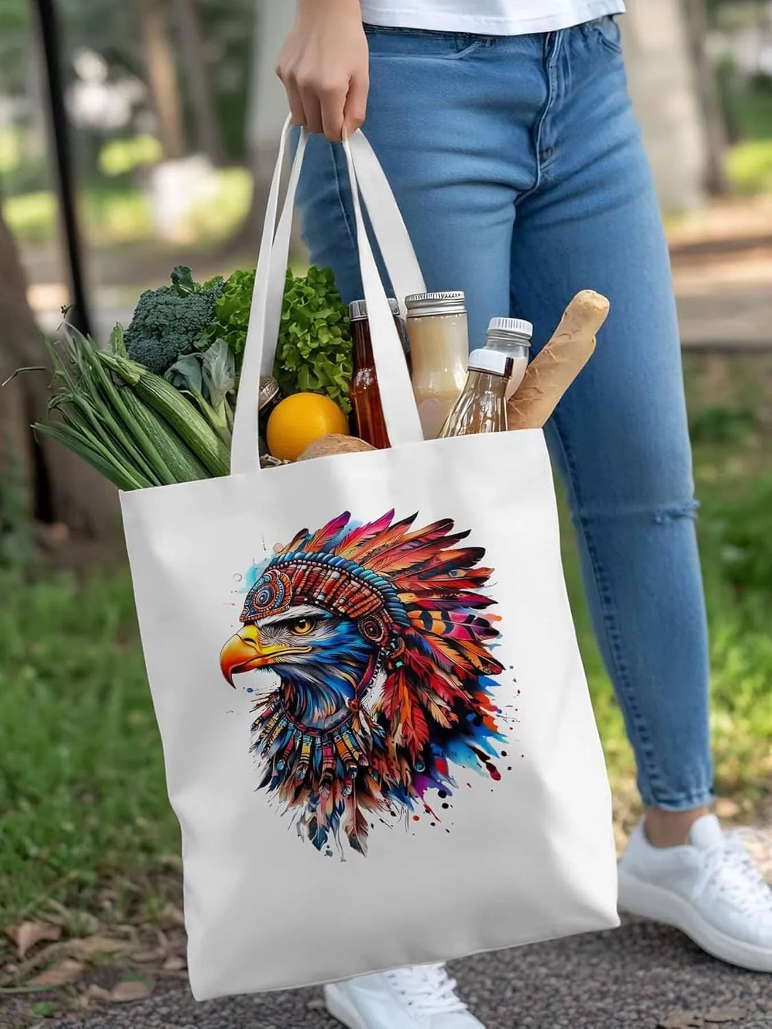 Canvas Tote Bag, Watercolor Eagle Print Aesthetic Canvas Tote Handbags for Women Shoulder Bag