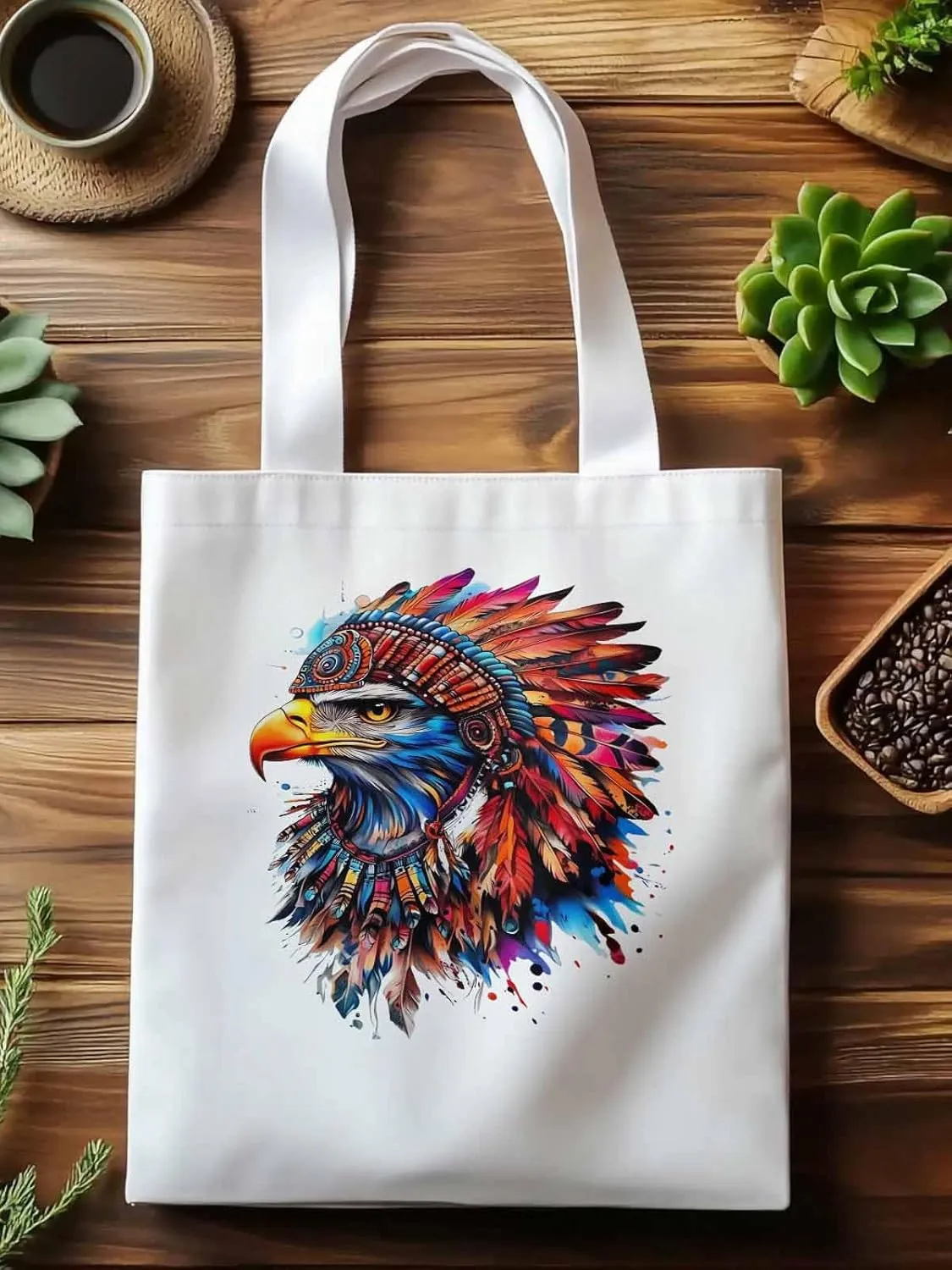 Canvas Tote Bag, Watercolor Eagle Print Aesthetic Canvas Tote Handbags for Women Shoulder Bag