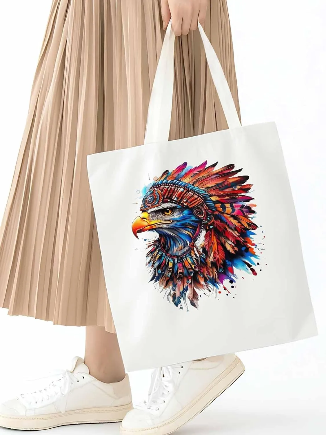 Canvas Tote Bag, Watercolor Eagle Print Aesthetic Canvas Tote Handbags for Women Shoulder Bag