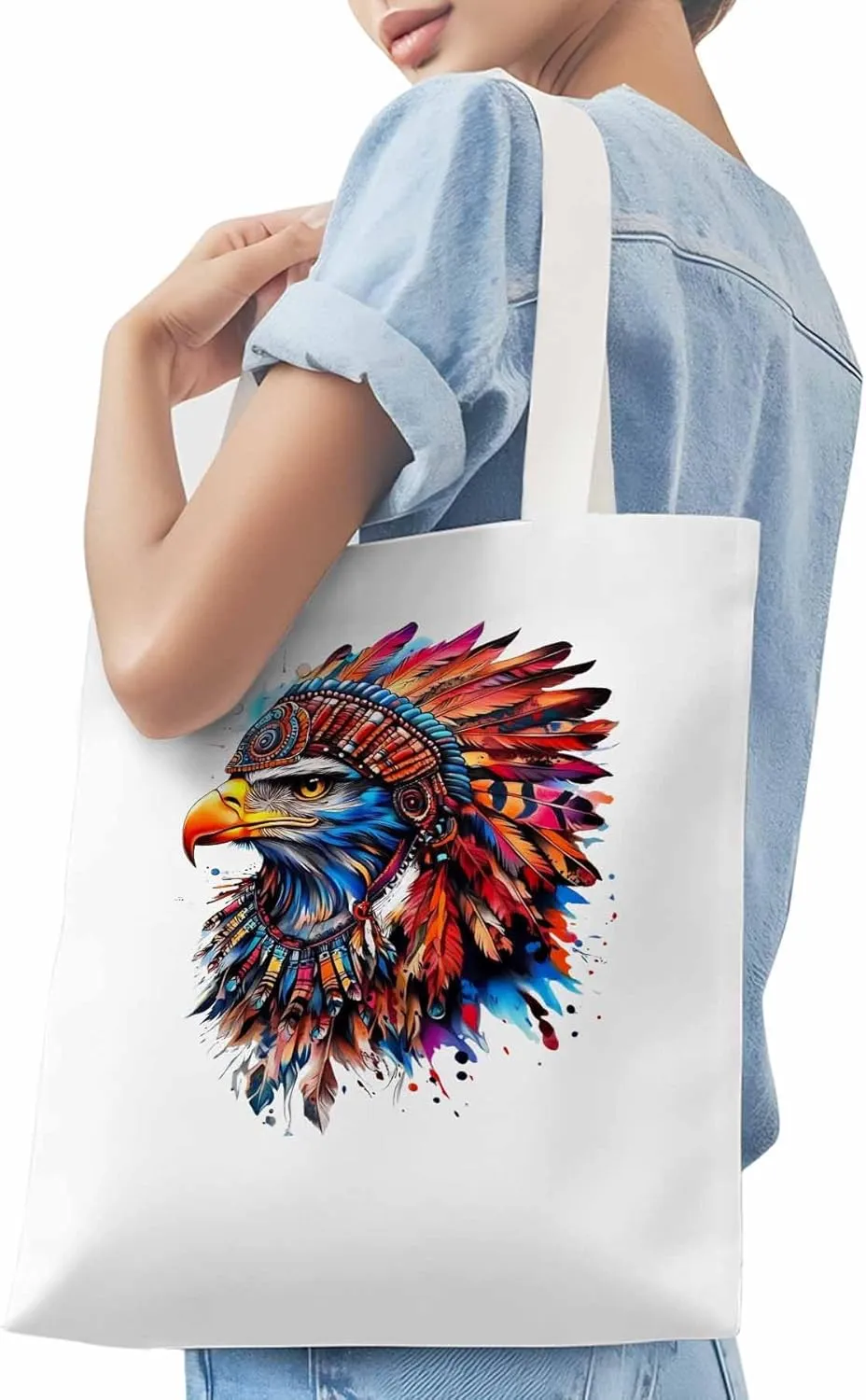 Canvas Tote Bag, Watercolor Eagle Print Aesthetic Canvas Tote Handbags for Women Shoulder Bag