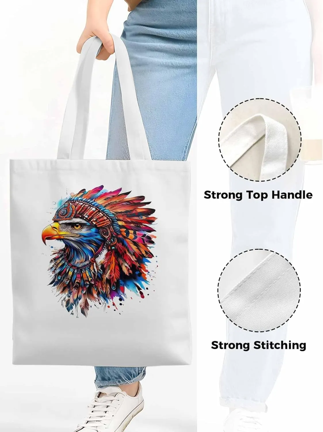 Canvas Tote Bag, Watercolor Eagle Print Aesthetic Canvas Tote Handbags for Women Shoulder Bag