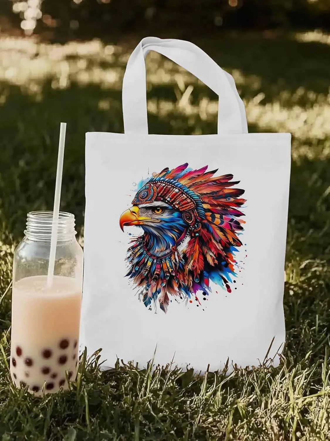 Canvas Tote Bag, Watercolor Eagle Print Aesthetic Canvas Tote Handbags for Women Shoulder Bag